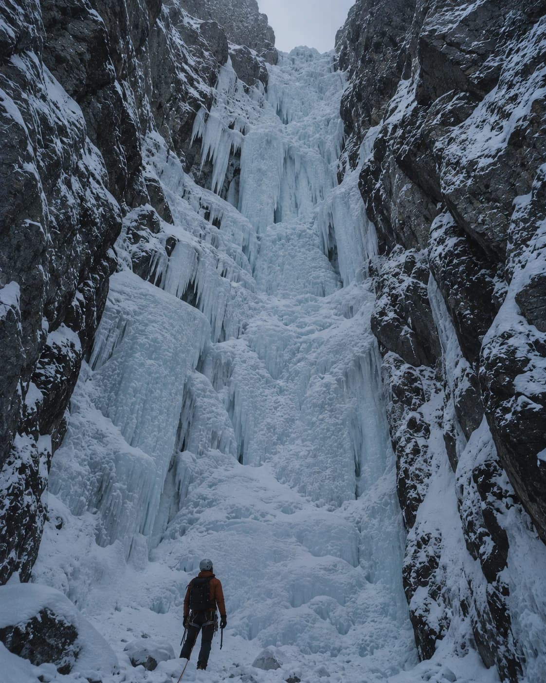 Steep blue ice in a north-facing couloir above the Argentière glacier