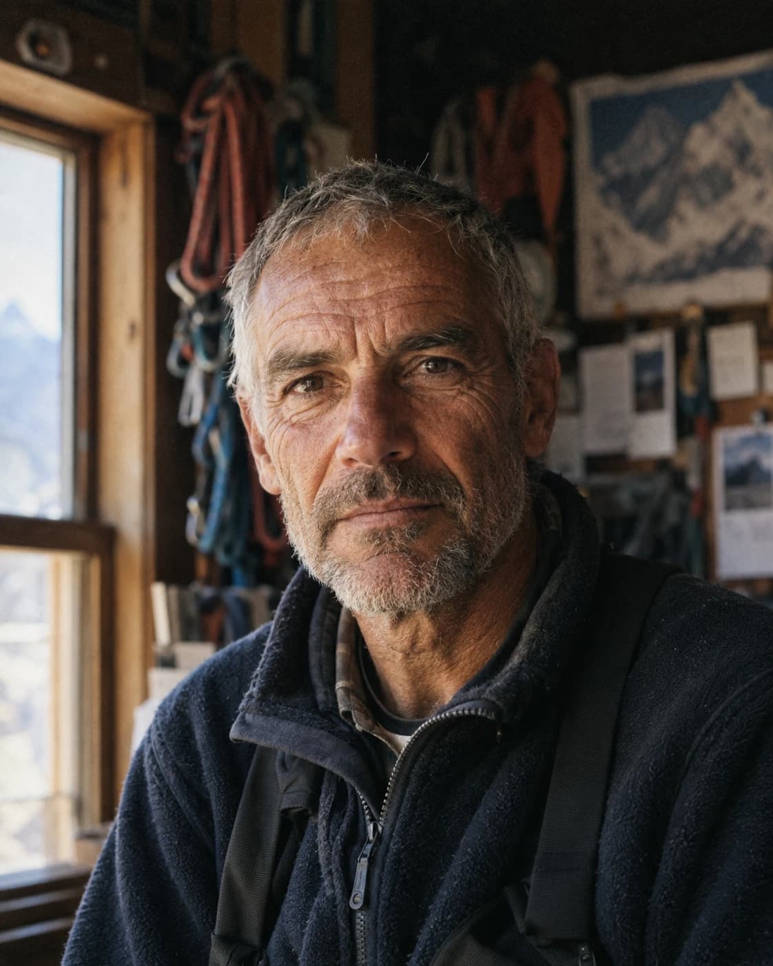 Portrait of mountain guide Olivier Rey, outdoors in the Alps