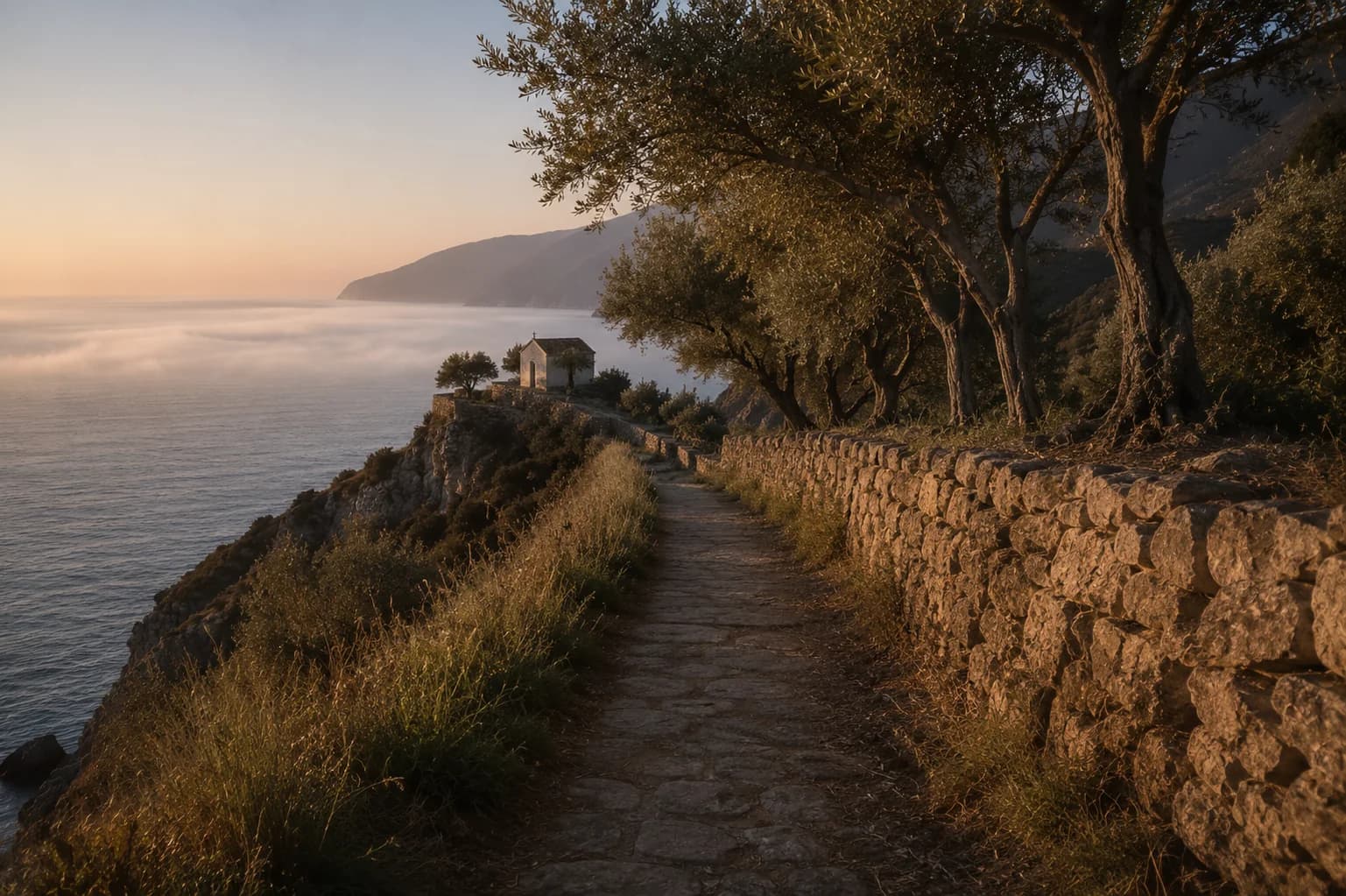 The mule track along the headland at first light